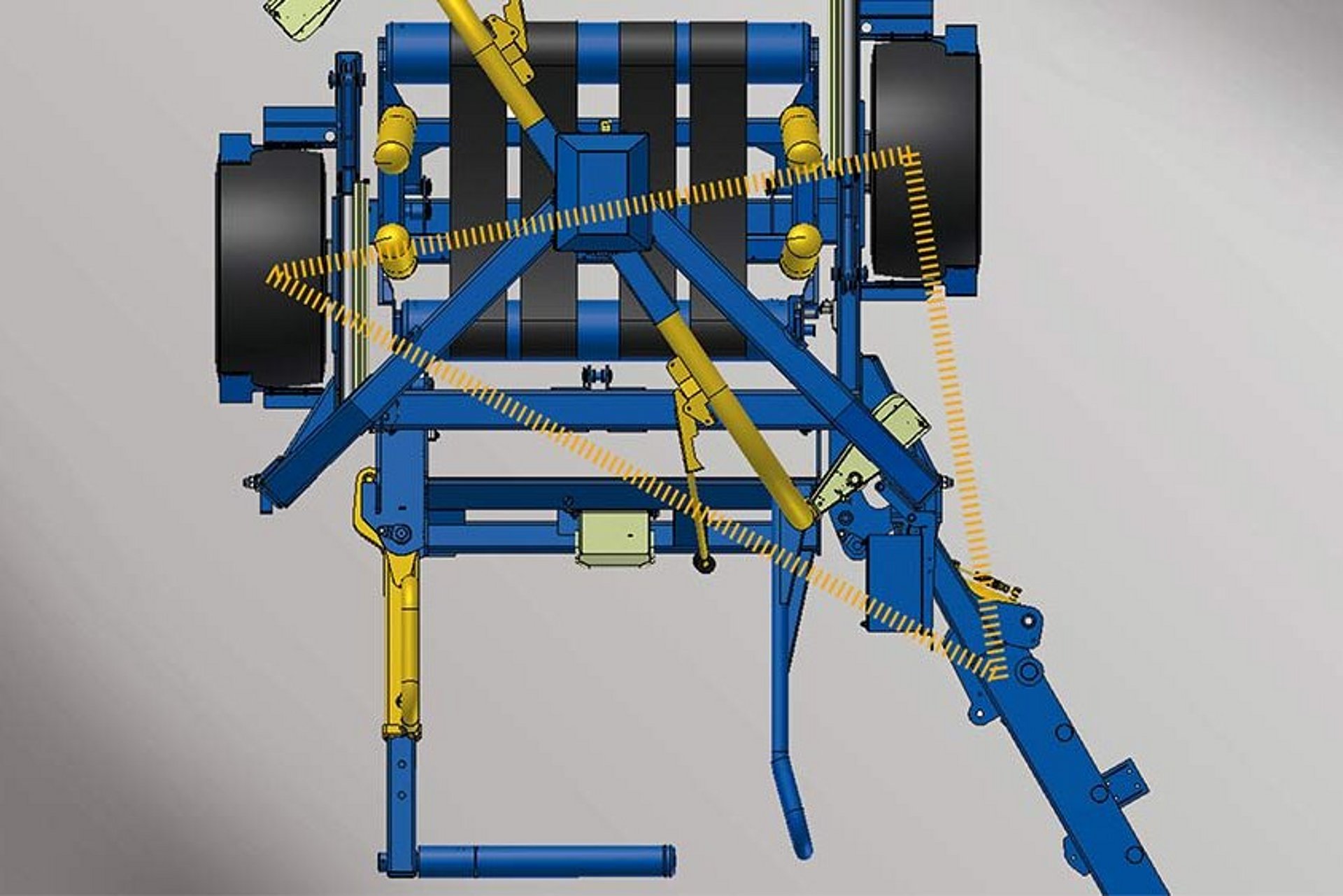 Stroj je namontován na posunuté nápravě a získává tak větší stabilitu.