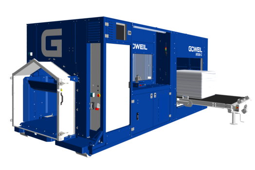 The roller shutter opens automatically as soon as the bale is extended from the wrapping table.