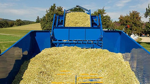 Das Material gelangt perfekt dosiert vom Zubringer zum Steilförderer.