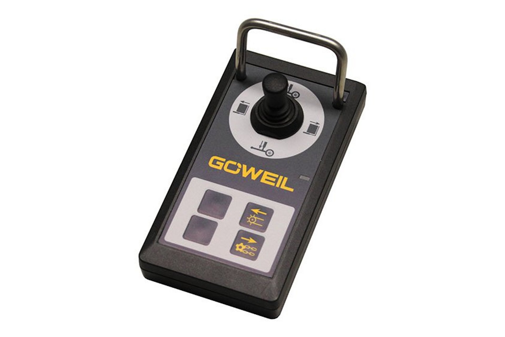 A compact operating unit with radio control offers a convenient way to control the RBA both from the tractor and from outside the tractor. The associated control device is mounted on the RBA. For operation with a wheel loader or telescopic loader, a single-acting control device with free return, as well as a 12-volt connection are required.