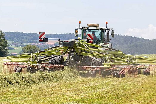 Les andains sont préparés avec un andaineur à 4 rotors