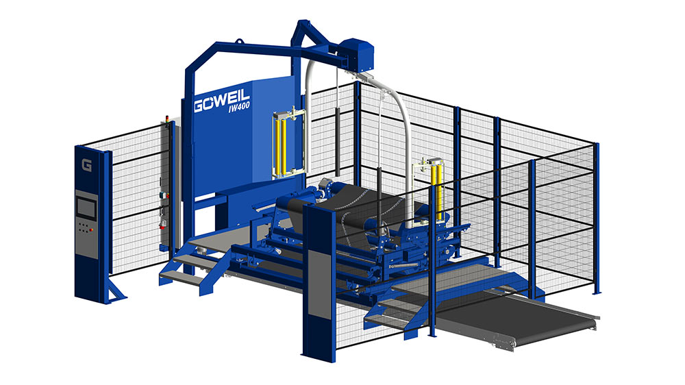 IW400 with bale loading from the side, double wrapping arm and RFB60 waste conveyor belt
