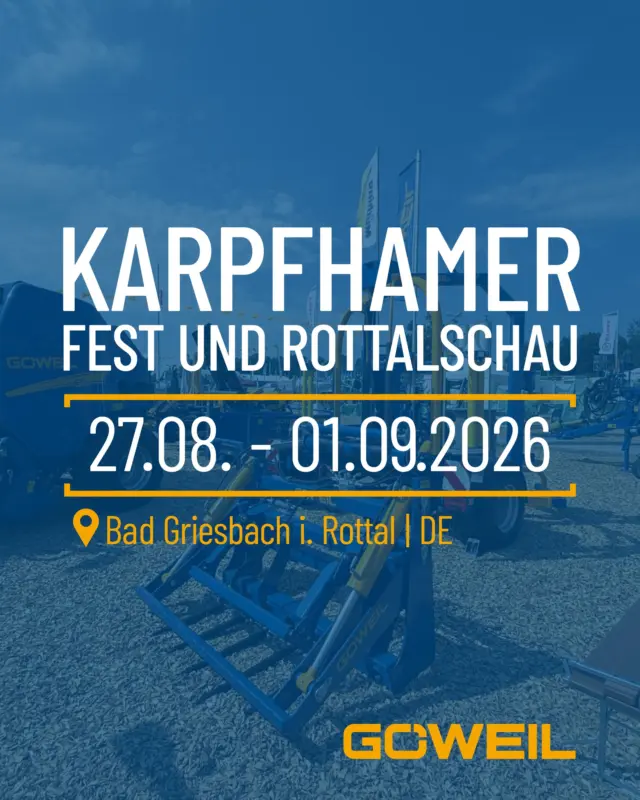 Von 27.08 - 01.09.2026 findet das @karpfhamerfest und Rottalschau in Bad Griesbach i. Rottal (DE) statt.😉

Auf unserem Messestand 8704 erwartet euch professionelle & persönliche Beratung. Wir freuen uns auf euren Besuch! 😊

#ifarmitmyway #göweil #goeweil #goweil #balesilage #roundbales #silage #balewrapping #landtechnik #landtechnikimeinsatz #agrar #agrartechnik #agriculture #landwirtschaft #messe #exhibition #karpfhamerfest